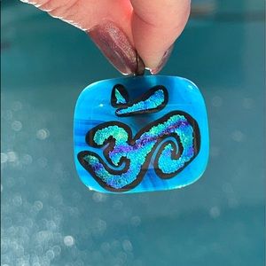 ॐ Turquoise Blue Glass Dichroic Pendant